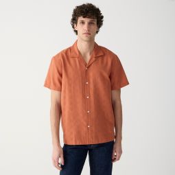 Short-sleeve textured cotton camp-collar shirt