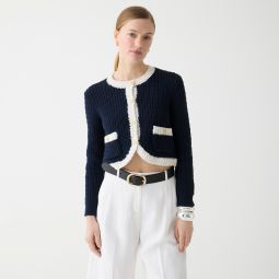 Cropped sweater lady jacket with contrast trim