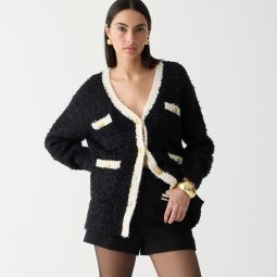 Longer sweater lady jacket in textured contrast yarn