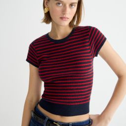 Ribbed featherweight cashmere T-shirt in stripe
