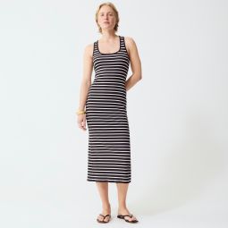 Cross-back midi dress in striped vintage rib