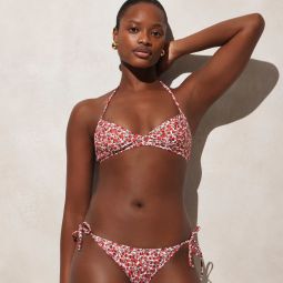 French halter-neck bikini top in Libertyu0026reg; Elizas Red fabric