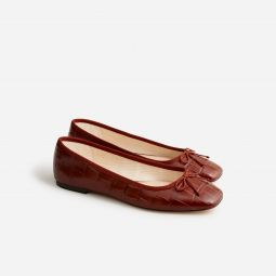 Quinn square-toe ballet flats in croc-embossed leather