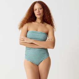 Ruched bandeau one-piece swimsuit in gingham