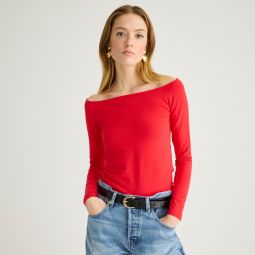 Off-the-shoulder long-sleeve shirt in stretch cotton
