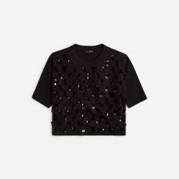 Broken-in jersey cropped T-shirt with patterned sequins