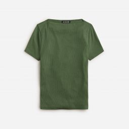 Fine-rib fitted boatneck T-shirt in stripe