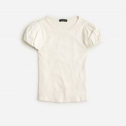 Vintage rib T-shirt with cotton poplin puff sleeves