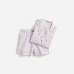 Long-sleeve pajama short set in linen-cotton blend