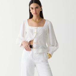 Squareneck button-up top in linen