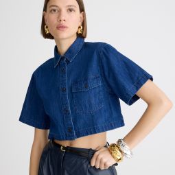 Cropped patch-pocket shirt in denim twill