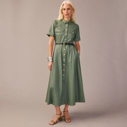 Collection tie-waist shirtdress in faux leather