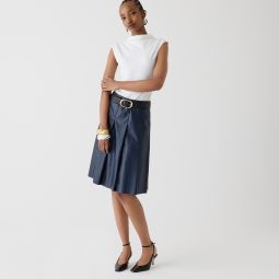 Pleated faux-leather skirt