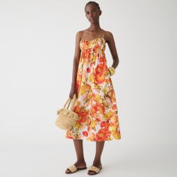 Empire-waist midi dress in floral cotton poplin