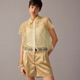 Collection cropped gamine shirt with patterned sequins