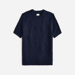 Short-sleeve cotton cable-knit sweater