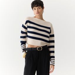 Cashmere cropped boatneck sweater in stripe