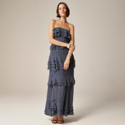 Pre-order Collection tiered ruffle dress in dot chiffon