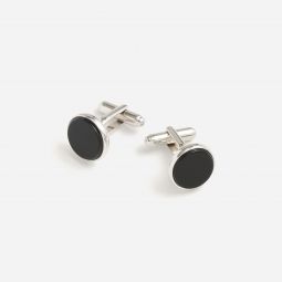 Black onyx sterling silver rounded cuff links