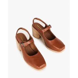 Intentionally Blank Leather Office Mary Jane Slingbacks in Cognac