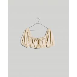 Dobby Tie-Front Puff-Sleeve Supercropped Top