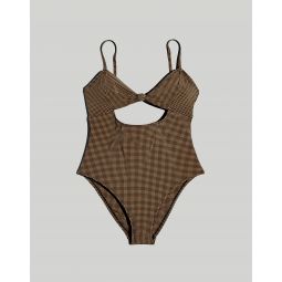 Knotted Cutout One-Piece Swimsuit in Mini Check