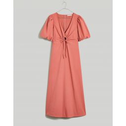 Poplin Cutout Puff-Sleeve Midi Dress