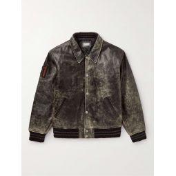 Appliqued Distressed Leather Varsity Jacket