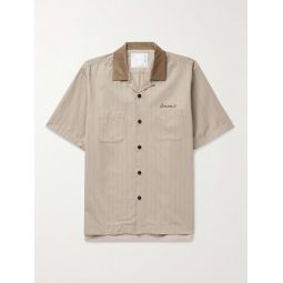 Camp-Collar Logo-Embroidered Striped Woven Shirt