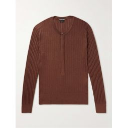 Slim-Fit Ribbed Silk-Blend Henley Sweater