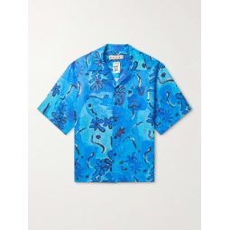 Camp-Collar Printed Ramie Shirt