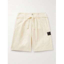 Straight-Leg Belted Cotton-Blend Seersucker Shorts