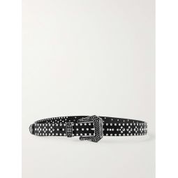 3cm Crystal-Embellished Leather Belt