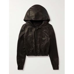 Slim-Fit Leather Hooded Bomber Jacket