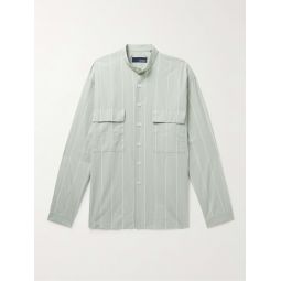 Grandad-Collar Striped Cotton-Poplin Shirt