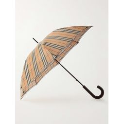 Checked Shell and Leather Umbrella