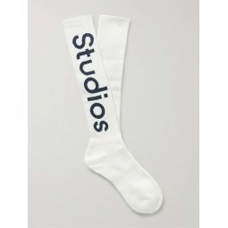 Logo-Jacquard Ribbed Cotton-Blend Socks