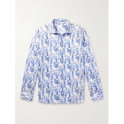 Slim-Fit Floral-Print Linen Shirt