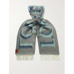 Fringed Logo-Print Knitted Scarf