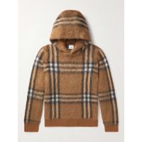 Checked Brushed-Knit Hoodie