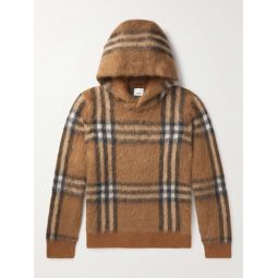 Checked Brushed-Knit Hoodie