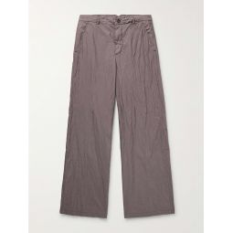 Straight-Leg Crinkled Cotton-Blend Trousers