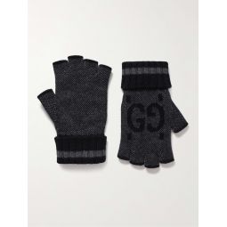 Fingerless Monogrammed Jacquard-Knit Cashmere Gloves