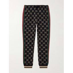 Tapered Webbing-Trimmed Monogrammed Cotton-Jersey Sweatpants