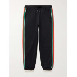 Tapered Webbing-Trimmed Stretch-Jersey Sweatpants