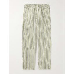 Malibu Straight-Leg Embroidered Striped Cotton Drawstring Trousers