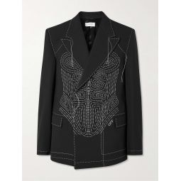 Double-Breasted Embroidered Woven Tuxedo Jacket
