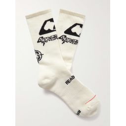 Embroidered Ribbed Cotton-Blend Socks