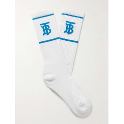 Ribbed Logo-Intarsia Stretch-Knit Socks