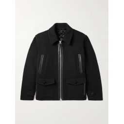 Leather-Trimmed Padded Double-Faced Wool-Blend Jacket